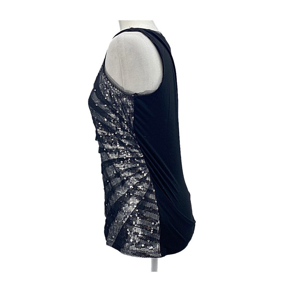 WHBM Black Silver Sequin Tank Women Party Top Stretch Scoop Neck - Picture 2 of 12